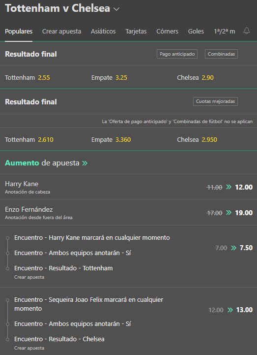 Aumento de apuesta de bet365